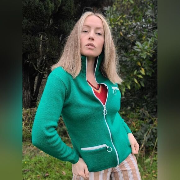 The Kelly Green Wool Zip Up TUNDRA Sweater M - Picture 13 of 16